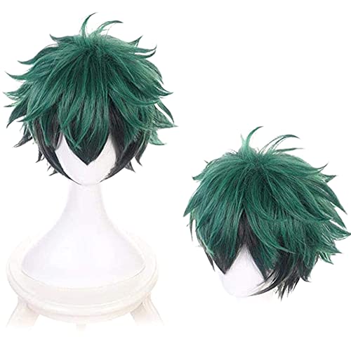 Peluca corta lisa de color verde y negro para cosplay, personaje Izuku Midoriya (Deku) del anime «My Hero Academia». Casquillo de peluca incluido.