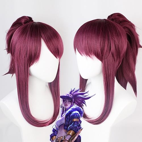 Peluca de Cosplay de Anime Liga de Leyendas Akali el asesino pícaro, pelucas sintéticas resistentes al calor para disfraces de Halloween, juego de rol de fiesta, gorra de peluca