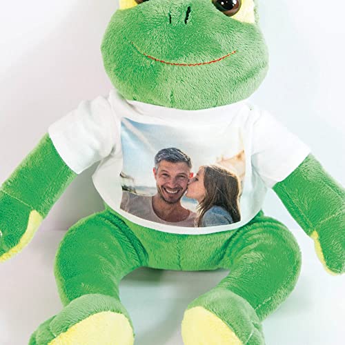 Peluche de Rana con personalización de Foto - Peluche de Rana Verde con Camisa Blanca para Personalizar - Peluche de Rana para Personalizar