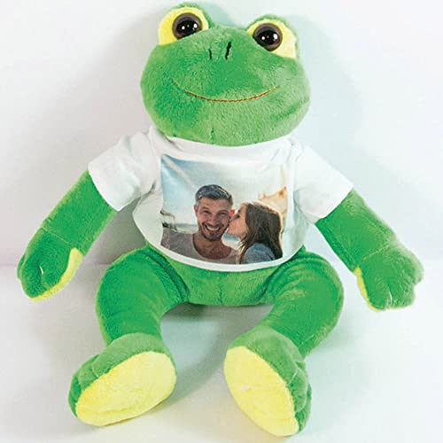 Peluche de Rana con personalización de Foto - Peluche de Rana Verde con Camisa Blanca para Personalizar - Peluche de Rana para Personalizar