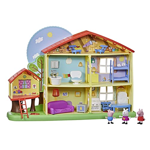 Peppa Pig Peppa's Adventures Peppas - Casa de Juegos de día y Noche, con Voz, luz y Sonidos, 3 Figuras, 13 Accesorios, a Partir de 3 años