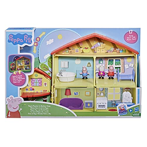 Peppa Pig Peppa's Adventures Peppas - Casa de Juegos de día y Noche, con Voz, luz y Sonidos, 3 Figuras, 13 Accesorios, a Partir de 3 años