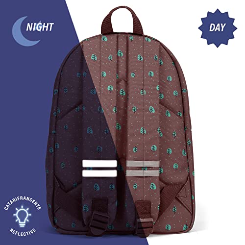 PERLETTI Mochila Escolar Niño Niña Zorro Erizo Bolsillo Frontal - Bolso Infantil Correas Ajustables Colegio Viaje - Mochila Impermeable Detalles Reflectantes - Green Kids - 36x25x15cm (Zorro y Erizo)