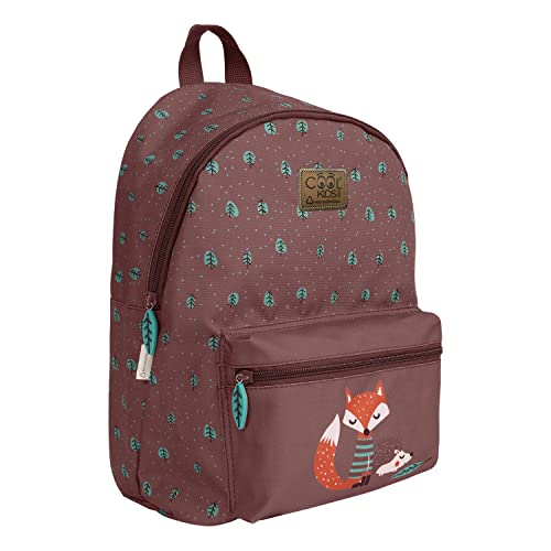 PERLETTI Mochila Escolar Niño Niña Zorro Erizo Bolsillo Frontal - Bolso Infantil Correas Ajustables Colegio Viaje - Mochila Impermeable Detalles Reflectantes - Green Kids - 36x25x15cm (Zorro y Erizo)