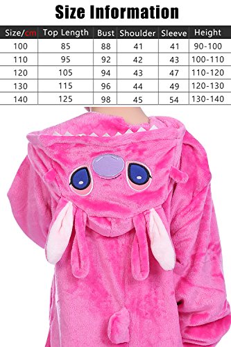 Pijama infantil Kigurumi de YAOMEI, unisex, pijama de franela con capucha para disfraz de Halloween, para Navidades, para fiestas de disfraces o para vestir Puntada rosada. 140 cm/altura 130/ 140 cm