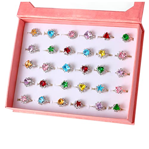 PinkSheep Anillos de joya para niños 30pc ajustable sin duplicación Chica pretender jugar y vestir anillos