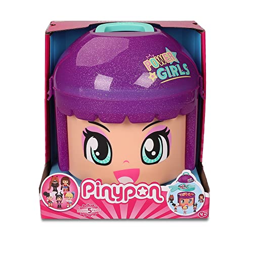 Pinypon - Power Girls, contenedor edición Limitada de 5 Figuras heroínas y villanas, con una Bandeja y Compartimentos para ordenar los Accesorios, Famosa (700017396)