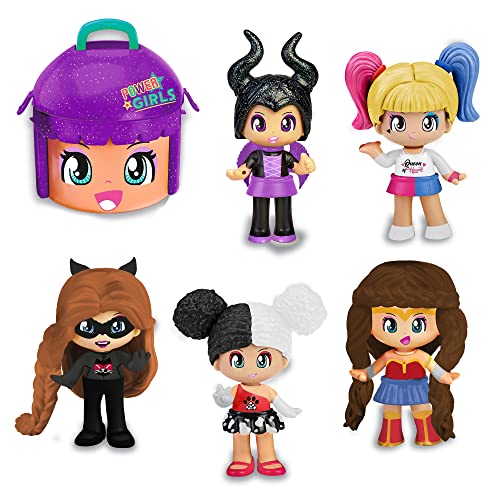 Pinypon - Power Girls, contenedor edición Limitada de 5 Figuras heroínas y villanas, con una Bandeja y Compartimentos para ordenar los Accesorios, Famosa (700017396)