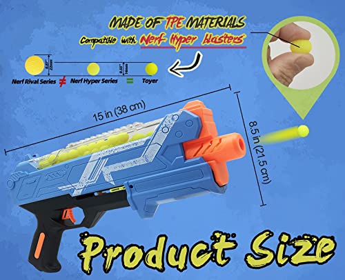 Pistola Blaster con Gafas Protectoras y 100 Rondas para niños y niñas Compatible con Dardos Nerf Hyper Rounds, Recarga fácil, Capacidad para hasta 50 Rondas