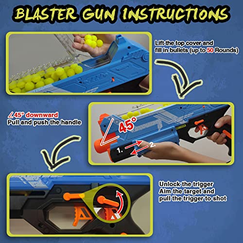 Pistola Blaster con Gafas Protectoras y 100 Rondas para niños y niñas Compatible con Dardos Nerf Hyper Rounds, Recarga fácil, Capacidad para hasta 50 Rondas