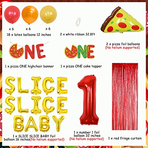 Pizza Primera fiesta de cumpleaños decoraciones, rebanadas bebé globo pizza fiesta suministros primera fiesta cumpleaños silla alta banner pastel temático pizza fiesta de cumpleaños bebé regalo