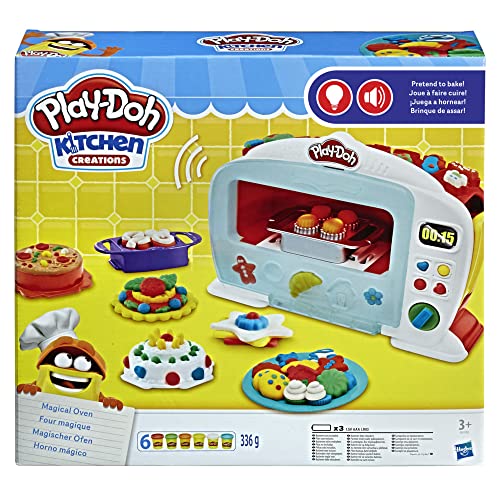 Play-Doh Set de Horno mágico Kitchen Creations para niños a Partir de 3 años con 6 Colores tóxicos + Pack Botes Brillantes (Hasbro A5417EU9)