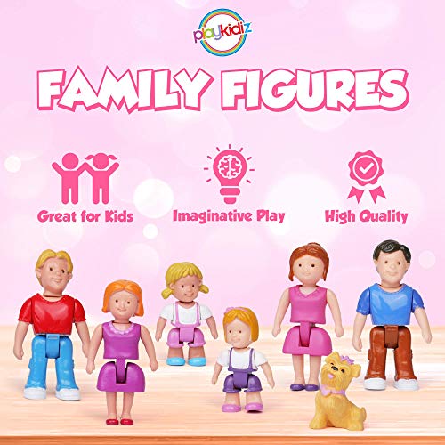 Playkidz Figuras Familiares–7 Personajes Pequeños Para Jugar En Casa De Muñecas, Incluyendo Padres, Hermanos Y Mascotas – Accesorios De Casa De Muñeca Para Niños