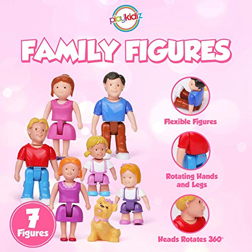 Playkidz Figuras Familiares–7 Personajes Pequeños Para Jugar En Casa De Muñecas, Incluyendo Padres, Hermanos Y Mascotas – Accesorios De Casa De Muñeca Para Niños