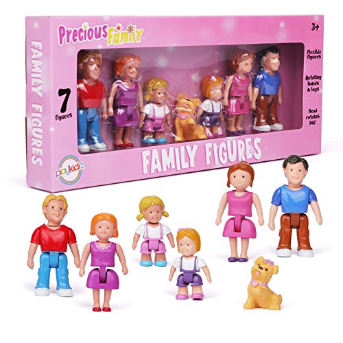 Playkidz Figuras Familiares–7 Personajes Pequeños Para Jugar En Casa De Muñecas, Incluyendo Padres, Hermanos Y Mascotas – Accesorios De Casa De Muñeca Para Niños