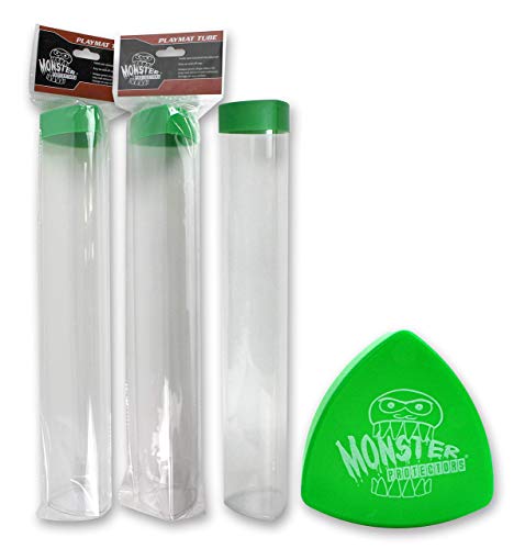 Playmat Tube - Monster Protectors Prism-shaped Play Mat Tube (Green)- Won't Roll Off Surface and Easy in and Out Design