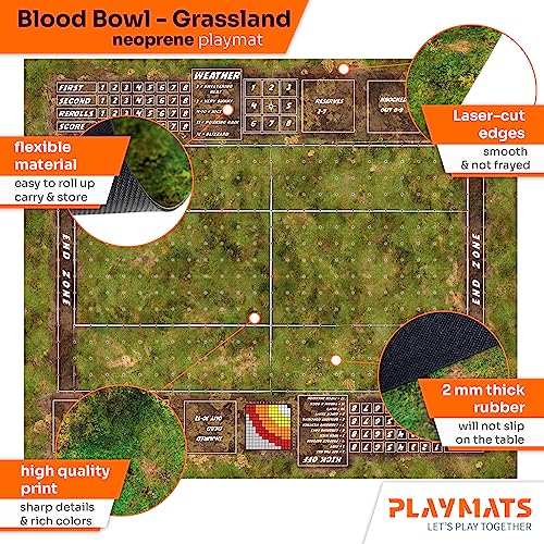 PLAYMATS- Blood Bowl Battlemat, playmat, Rubber Mat, Color Grassland, 39" x 34" / 101 cm x 86 cm (BB004)