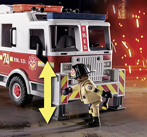 PLAYMOBIL 70935 City Action Vehículo Bomberos, US Tower Ladder, con Luz y Sonido, Juguete para Niños a Partir de 5 Años, Multicolor