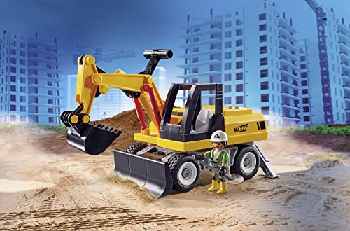 PLAYMOBIL City Action 71407 Excavadora, structura giratoria de 360 Grados y Patas de Soporte, Juguete para niños a Partir de 4 años