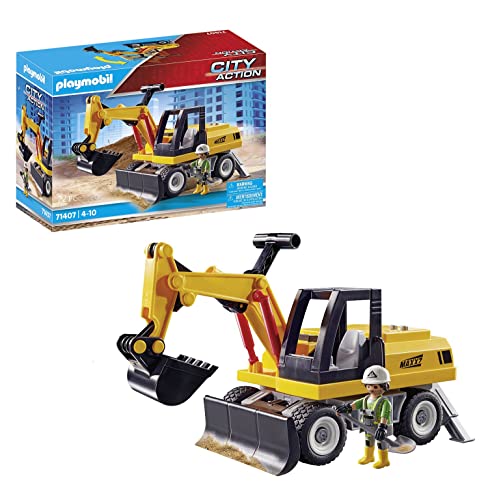 PLAYMOBIL City Action 71407 Excavadora, structura giratoria de 360 Grados y Patas de Soporte, Juguete para niños a Partir de 4 años