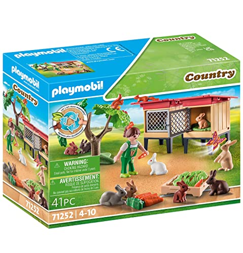 PLAYMOBIL Country 71252 Conejera, Animales para la Granja ecológica, Juguetes sostenibles para niños a Partir de 4 años