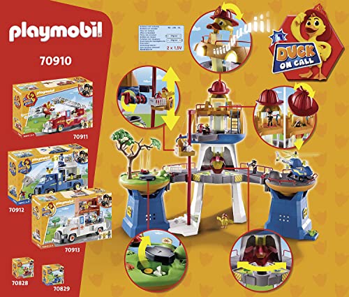 PLAYMOBIL Duck ON Call 70910 Cuartel General con helicóptero, Luz y Sonido, Juguete para niños a Partir de 3 años