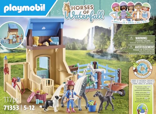 PLAYMOBIL Horses of Waterfall 71353 Establo de Caballos con Amelia y Whisper, Aventuras en el pintoresco Mundo Waterfall, Divertidos Juegos de rol imaginativos, Juguetes para niños a Partir de 5 años