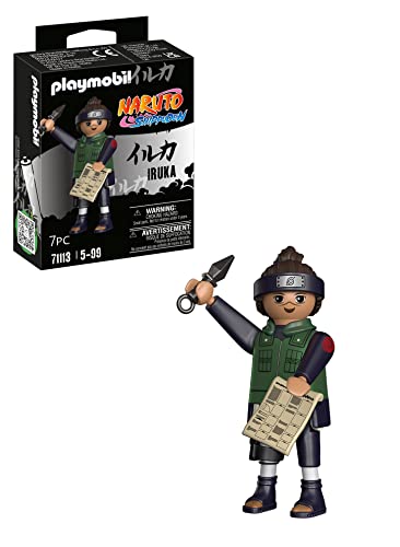 PLAYMOBIL Naruto Shippuden 71113 Iruka, Vestido con Traje de Luchador Azul y Chaqueta chunin Verde, Juego Creativo con Grandes Detalles y Extras auténticos, Set de 7 Piezas, a Partir de 5 años