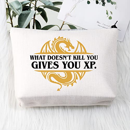 PLITI Gamer Gift What Do't Kill You Give You XP D20 Dice Gaming Gift Dados Role Play Bolsa con cremallera, Te da Xp Bu