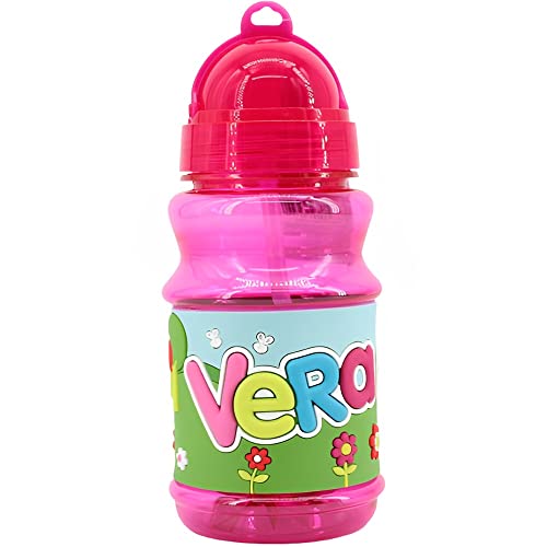 PLUS HOME Botella Agua con nombre Vera para niños, 100% a prueba de fugas, sin BPA, 350 ml, para guardería, colegio, viajes y hacer deporte Regalo Niños 5-10 años para Colegio Cumpleaños(350ML)