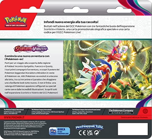 Pokémon- Paquete expansión Escarlata y Violeta GCC (Tres Sobres y Papel Promocional holográfico Dondozo) edición en Italiano (184-60398)