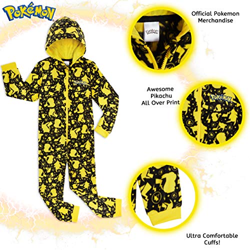 Pokemon Pijama de Una Pieza Niño Niña Forro Polar Pikachu (4-5 años, Negro/Amarillo)