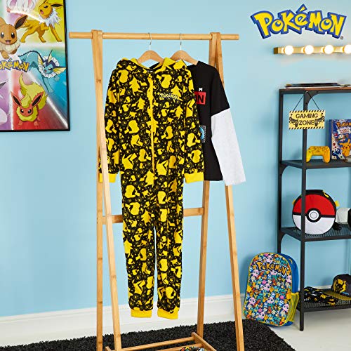 Pokemon Pijama de Una Pieza Niño Niña Forro Polar Pikachu (4-5 años, Negro/Amarillo)