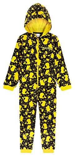 Pokemon Pijama de Una Pieza Niño Niña Forro Polar Pikachu (4-5 años, Negro/Amarillo)