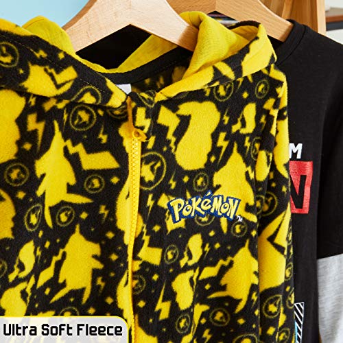 Pokemon Pijama de Una Pieza Niño Niña Forro Polar Pikachu (4-5 años, Negro/Amarillo)