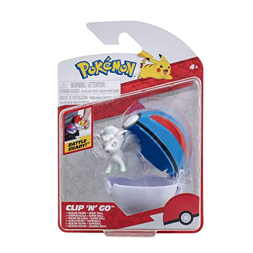 Pokémon PKW3135 Clip'n'Go Poké Balls Alola Vulpix & Super Ball, Poké Ball oficial con figura de 5 cm