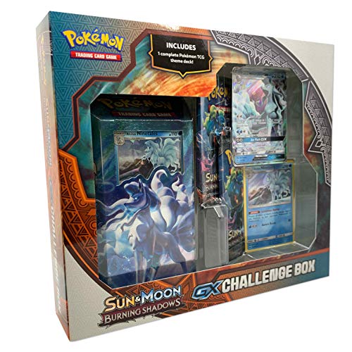 Pokemon Sun & Moon Burning Shadows GX Challenge Box- Surtido | 1 cubierta temática | Con tarjeta Lycanroc o Alolan Ninetales GX, multicolor (820650806438)