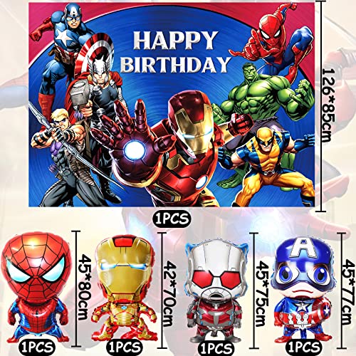 POVALLOV Decoracion Cumpleaños Super-héroes 5 años, Suministros Para Fiestas los Vengadores, Globos de Superhéroe Feliz Cumpleaños del Pancarta, Marvel Cumpleaños Decoracion de Tela de Fondo