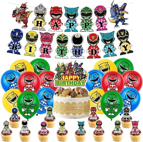 Power Rangers Globos Set Power Rangers Cumpleaños Globos Decoración con Cumpleaños Banner Látex Globos Cake Topper para Power Rangers Tema Niños Fiesta Cumpleaños