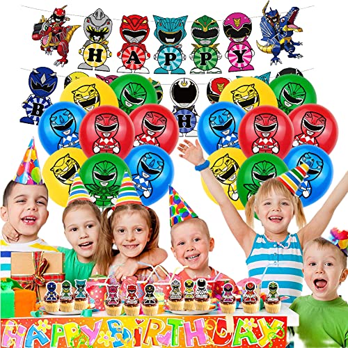 Power Rangers Globos Set Power Rangers Cumpleaños Globos Decoración con Cumpleaños Banner Látex Globos Cake Topper para Power Rangers Tema Niños Fiesta Cumpleaños