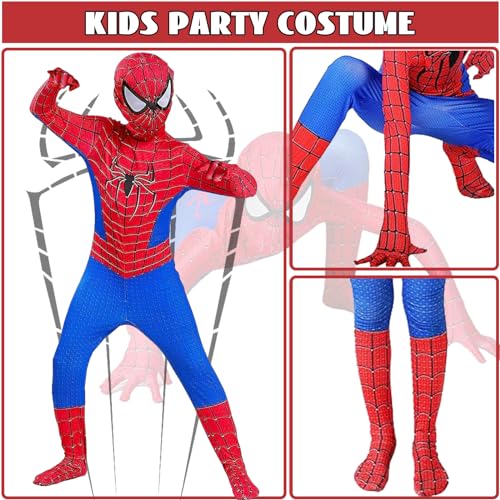 Powmag Disfraz Spiderman Niño, Disfraz Spider Niño de Estilo 3D Traje, Disfraz Spidey Niño para Cosplay Fiesta Cumpleaños Navidad Halloween (160cm)