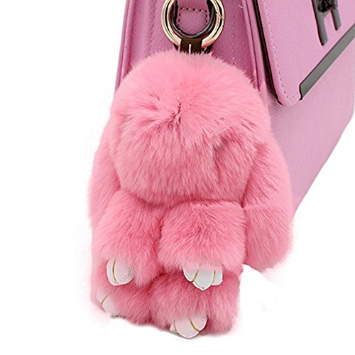 Precioso Conejo Colgante Suave Conejo Mullido Bunny Doll Coche Llavero Encanto Llavero Bolso Colgante Decoración Mejor Familias Amigos(Rosado 13cm)