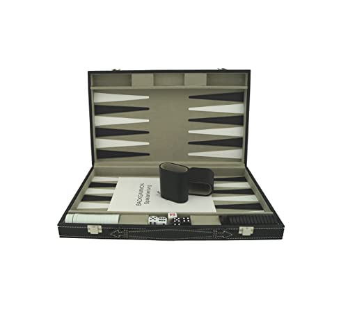 PrimoGames Maleta Backgammon Attaché de piel sintética – Juego de maletas noble con funda de fieltro y campos cosidos finamente 48 x 38 cm grande – Juego completo con cubos