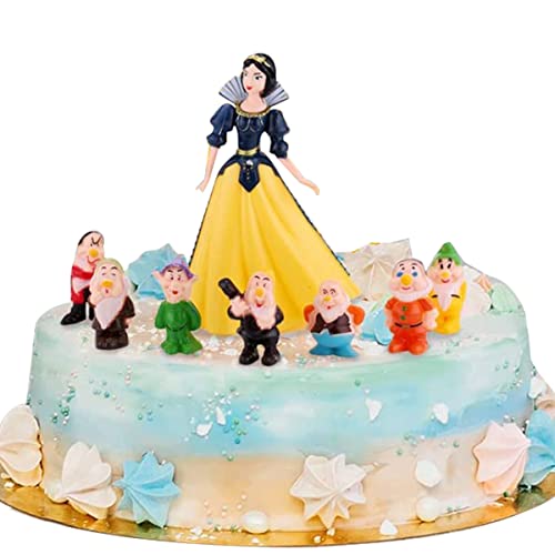 Princess Blancanieves y los Siete Enanos, incluye muñeco y figuras enanas modelo decoración para tartas, decoración de tartas, decoración congelada para tarta de cumpleaños congelado, 8 unidades