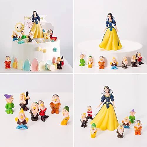 Princess Blancanieves y los Siete Enanos, incluye muñeco y figuras enanas modelo decoración para tartas, decoración de tartas, decoración congelada para tarta de cumpleaños congelado, 8 unidades