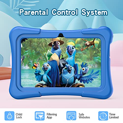 PRITOM Kids Tablet 7 Pulgadas, Android 11, 2GB RAM 32GB ROM, BT, WiFi, cámara Dual, Educativo, Control Parental, Software para niños con Estuche para Tableta para niños, Tipo C, Azul