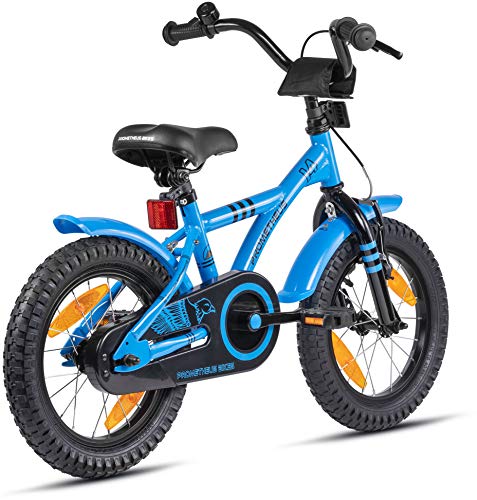PROMETHEUS BICYCLES Bicicleta niño 4 años Bicicleta niña 4-6 años 14 Pulgadas Bici niños - Infantil con Pedales ruedines y Freno contrapedal Azul