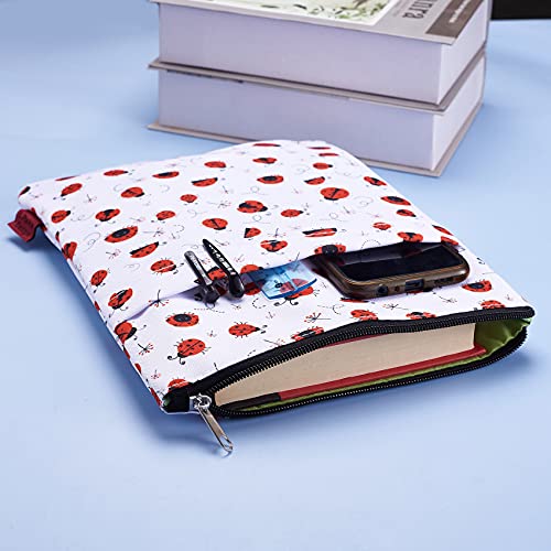 Protector de libro de mariquita con funda de libro, fundas de libro para tapa blanda, fundas de libro con cremallera, tamaño mediano de 11 x 8.7 pulgadas