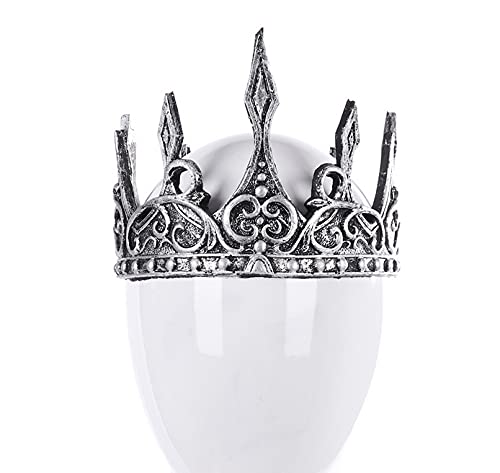 Proumhang King Crown Royal Medieval Soft Crown Diadema PU Espuma Corona Hombre Disfraz Sombrero Tocado para Cosplay Fiesta de disfraces Halloween Talla única Plata