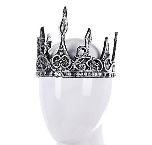 Proumhang King Crown Royal Medieval Soft Crown Diadema PU Espuma Corona Hombre Disfraz Sombrero Tocado para Cosplay Fiesta de disfraces Halloween Talla única Plata